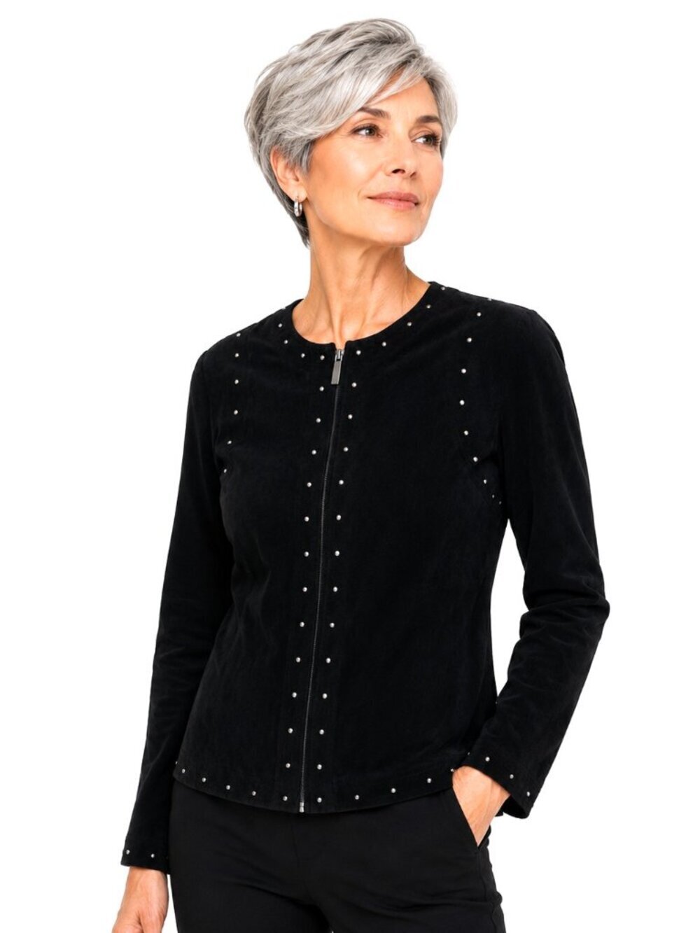 Laura Ashley Petite Black Suede Stud Zip Front Jacket